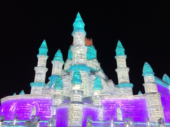 Ice and Snow World ice castle lit up